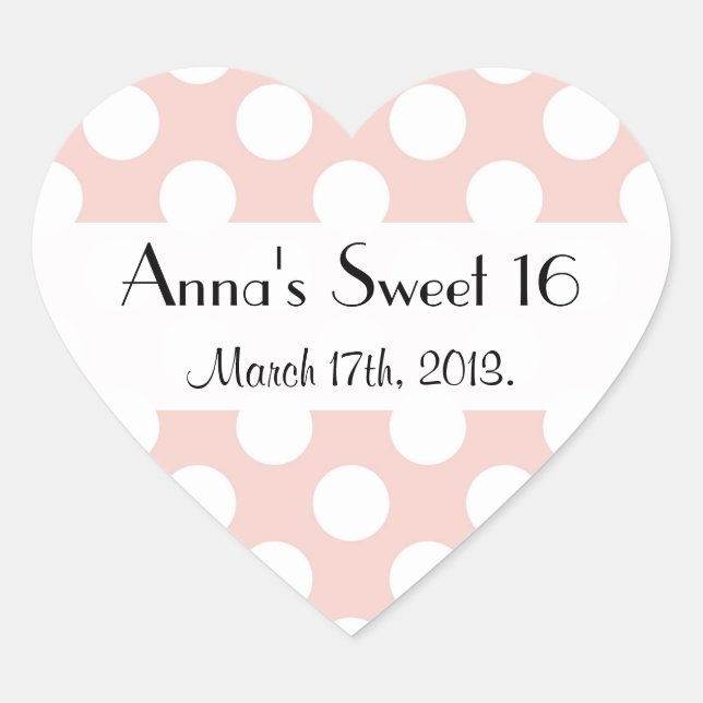 Pink Polka Dots, Polka Dot Pattern, Dots, Sweet 16 Heart Sticker (Front)