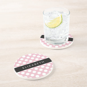 Pink Polka Dots, Polka Dot Pattern, Your Name Coaster