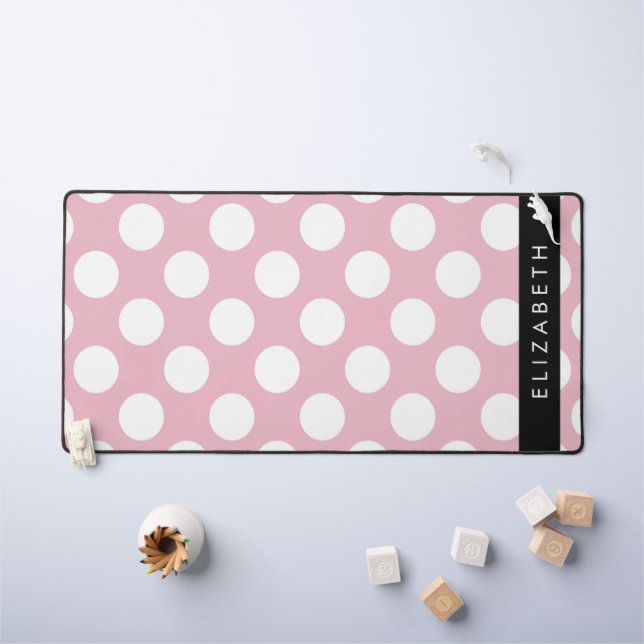 Pink Polka Dots, Polka Dot Pattern, Your Name Desk Mat (Kids Table)