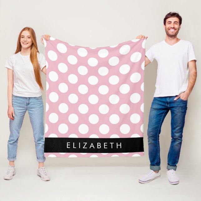 Pink Polka Dots, Polka Dot Pattern, Your Name Fleece Blanket (In Situ)