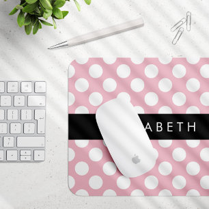 Pink Polka Dots, Polka Dot Pattern, Your Name Mouse Pad