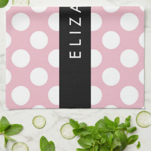 Pink Polka Dots, Polka Dot Pattern, Your Name Tea Towel