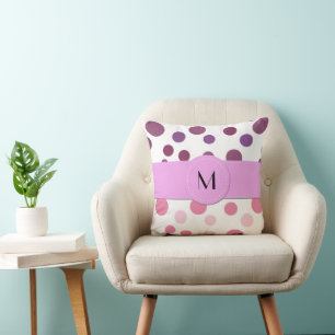 Pink Polka Dots, Purple Polka Dots, Dots, Monogram Cushion