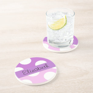 Pink Polka Dots, Purple Polka Dots, Your Name Coaster