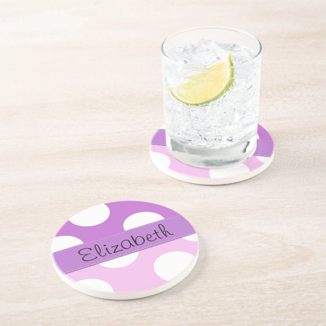 Pink Polka Dots, Purple Polka Dots, Your Name Coaster (Side)