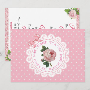 Pink Polka Dots Rose Girl's Baby Shower Invitation