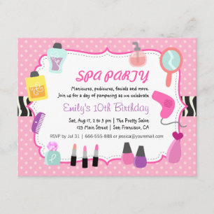 Pink Polka Dots Spa Birthday Party Invitation