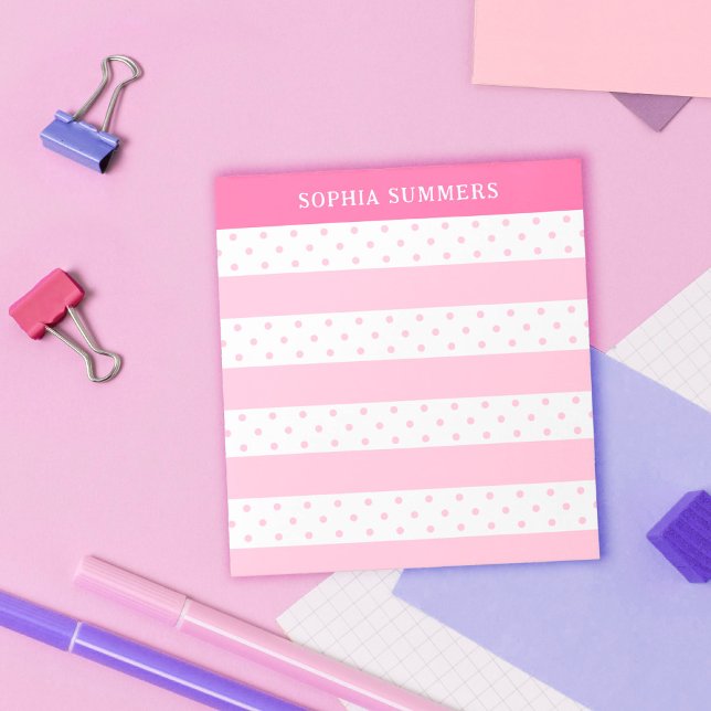 Pink Polka Dots & Stripes Add Your Name Notepad (Creator Uploaded)