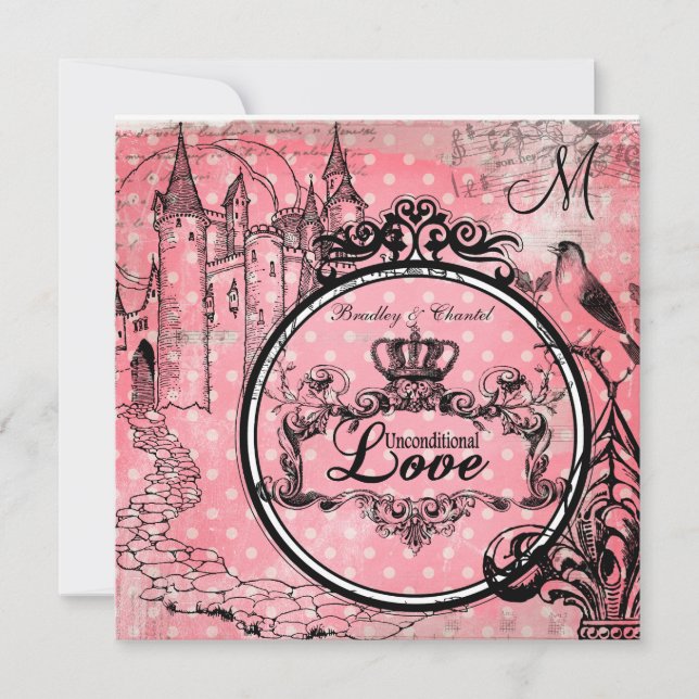 Pink Polka Dots Unconditional Love Wedding Invite (Front)