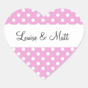 Pink Polka Dots Wedding Heart Sticker