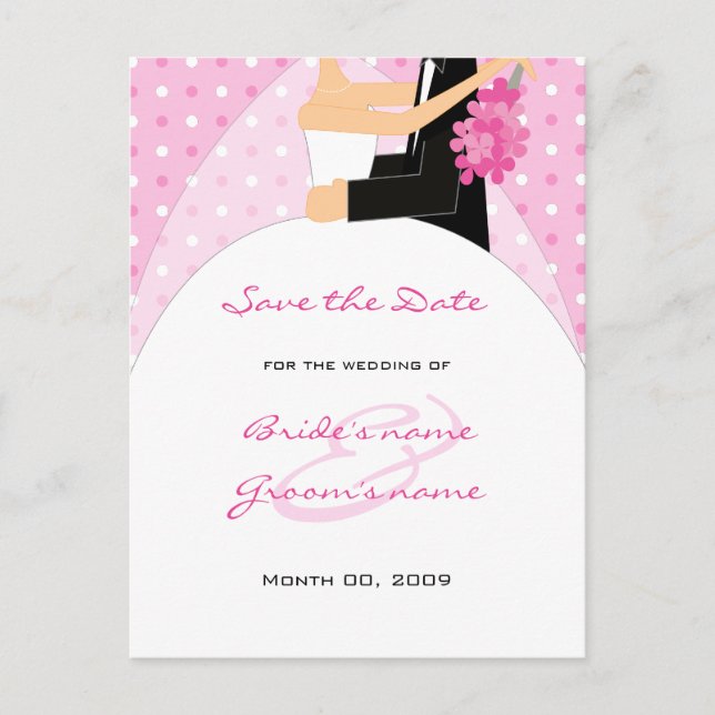 Pink Polka Dots Wedding Save the Date Postcards (Front)