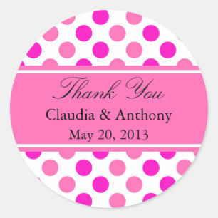Pink Polka Dots Wedding Thank You Classic Round Sticker