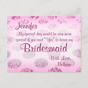 Pink Polka Dots   Will You Be My Bridesmaid? Invitation Postcard