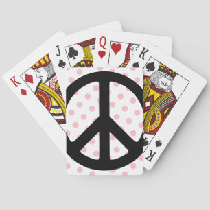 Pink Polka Dots with Black Peace Symbol Playing Cards