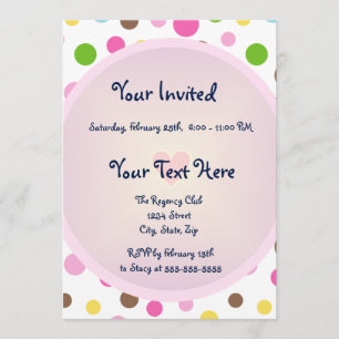 Pink Polka Dots with Heart Invitation