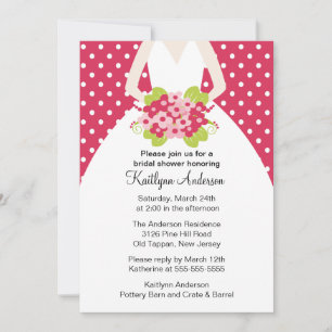 Pink Polka Dotted Bride Bridal Shower Invitation