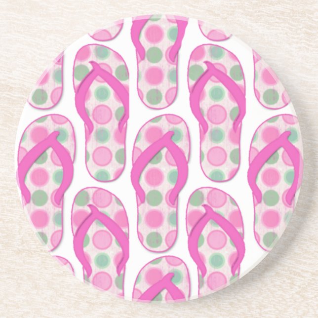 Pink polka dotted flip flop design coaster (Front)