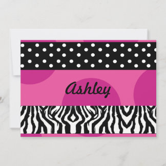 pink polka dotted zebra invite