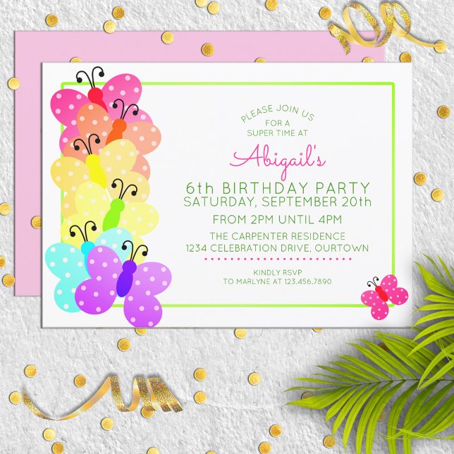 Pink Polkadot Butterfly Birthday Invitation (Creator Uploaded)