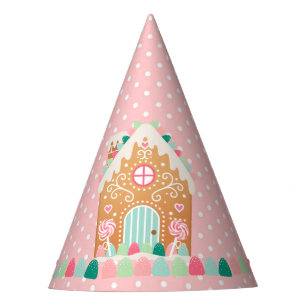 Pink Polkadot Gingerbread House Party Hat
