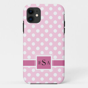 Pink Polkadot Monogram Cute Modern iPhone 11 Case