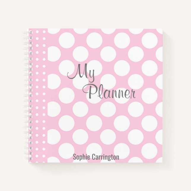 Pink Polkadot Name Planner  Notebook (Front)