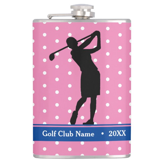 Pink Polkadot Women's "Birdie Juice" Bottle Flask (Front)