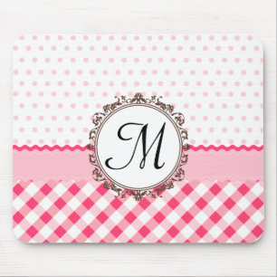 Pink Polkadots, Checks and Stripes with Monogram Mouse Pad