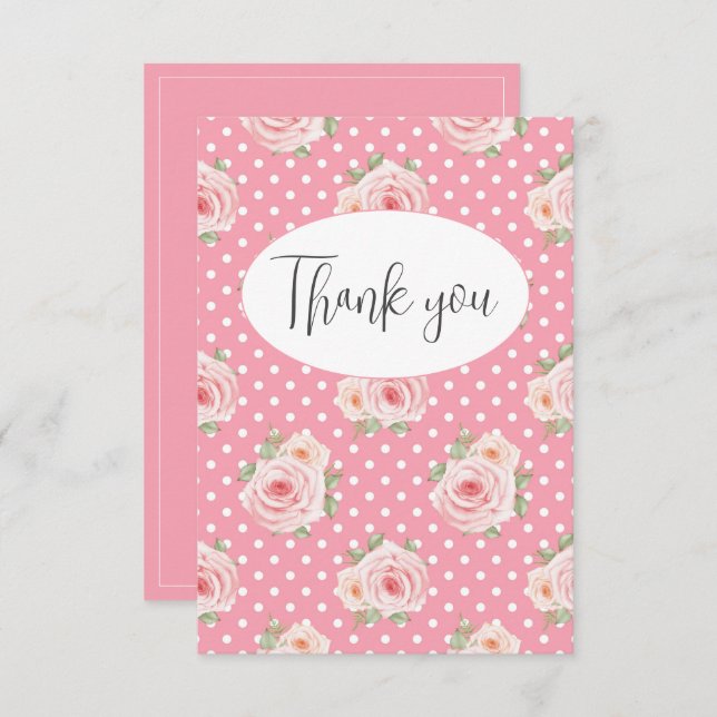 Pink Polkadots Flat Thank You Card (Front/Back)