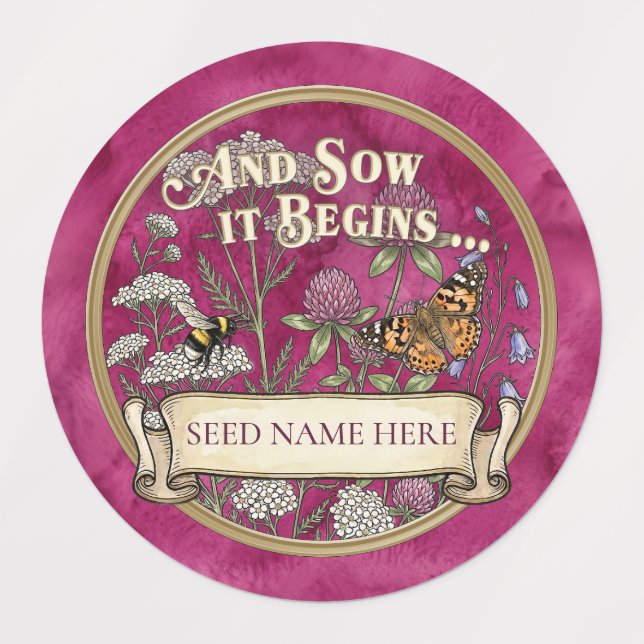 Pink Pollinator Seed Packet Sticker Custom Label  (Design 1)