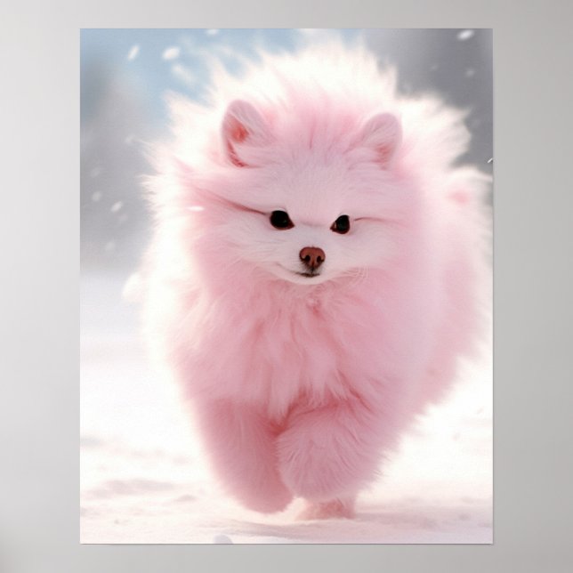 Pink Pomeranian in the Snow Poster (Front)