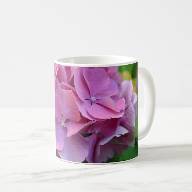 Pink Pompom Hydrangea Hortensia Flower Coffee Mug (Front Right)