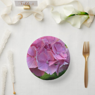 Pink Pompom Hydrangea Hortensia Flower Paper Plate