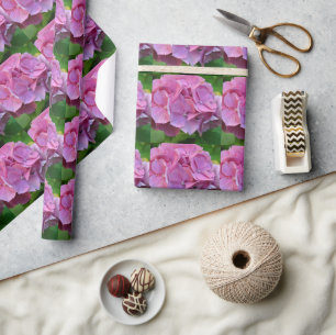 Pink Pompom Hydrangea Hortensia Flower Wrapping Paper