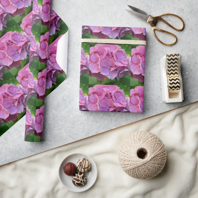 Pink Pompom Hydrangea Hortensia Flower Wrapping Paper (Crafts)