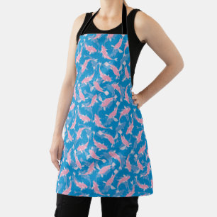 Pink Pond Fishes and Blue Water - Koi Fish Pattern Apron