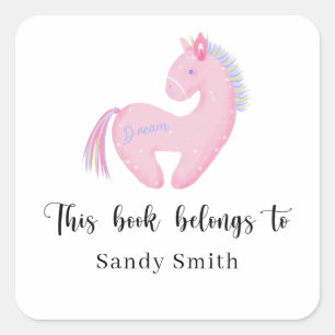 Pink Ponny - This book belongs to Square Sticker