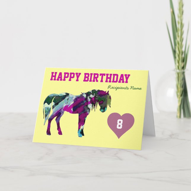 Pink Pony Birthday Card - Age 8 (Front)