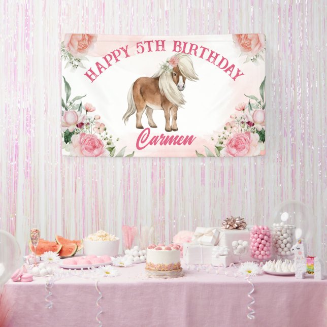Pink pony birthday giddy up cowgirl party banner (Party)
