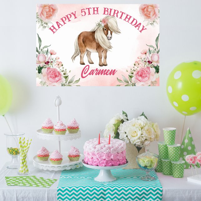 Pink pony birthday giddy up cowgirl party banner poster (Creator Uploaded)