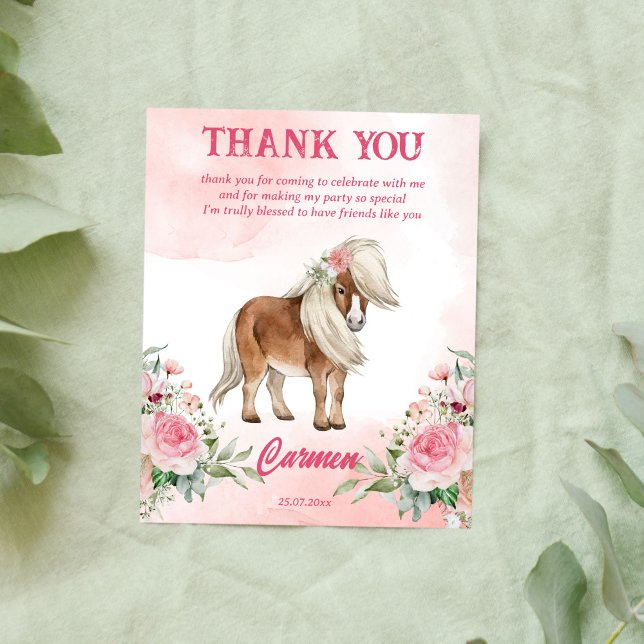 Pink pony birthday giddy up cowgirl thank you card (Creator Uploaded)