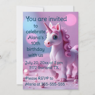 Pink Pony Unicorn Birthday Party Invitation