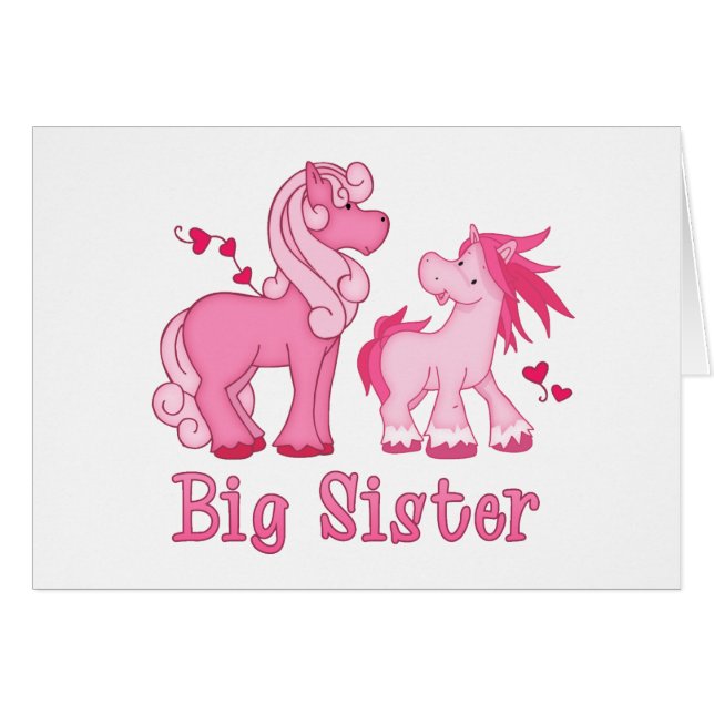Pink Ponys Big Sister Blank Card (Front Horizontal)