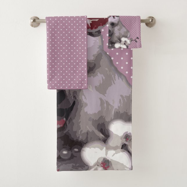 Pink poodle Bathroom Towel Set (Insitu)