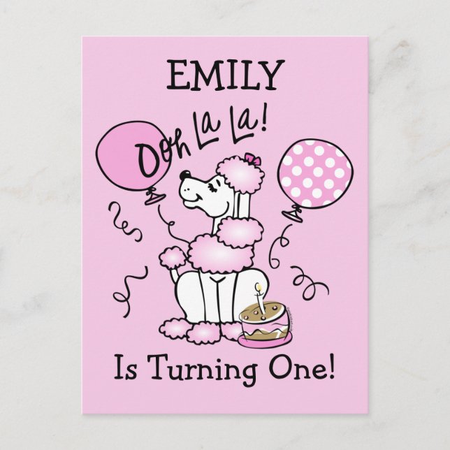 Pink Poodle Birthday Custom Postcard (Front)