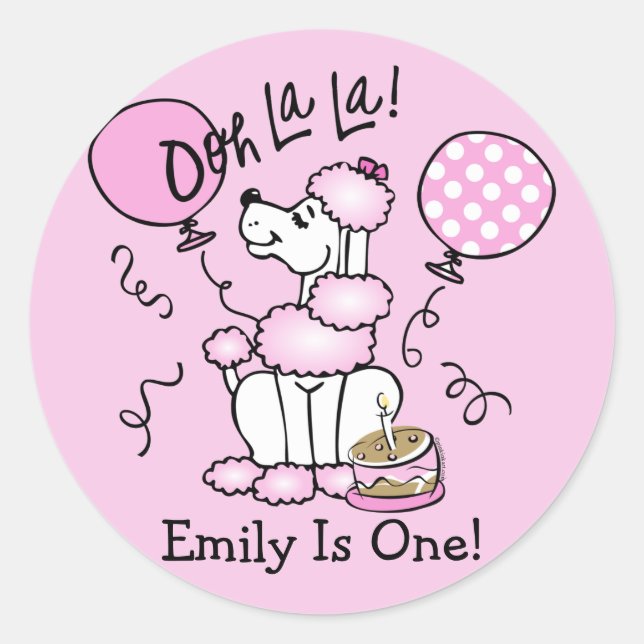 Pink Poodle Birthday Custom Sticker (Front)