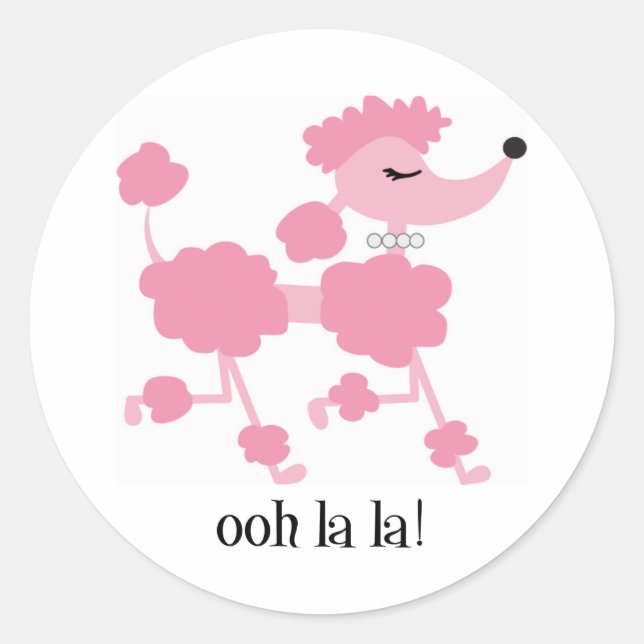 pink poodle classic round sticker (Front)