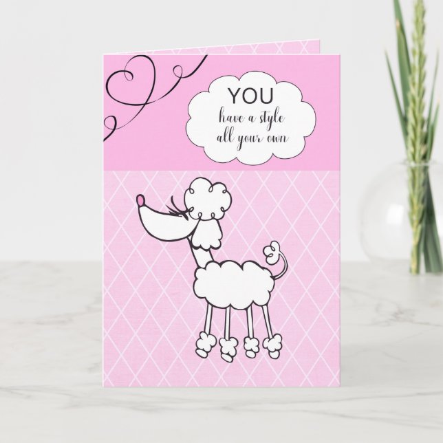 Pink Poodle Happy Birthday Card (Front)