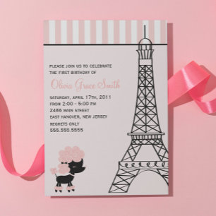 Pink Poodle in Paris Birthday Invitation