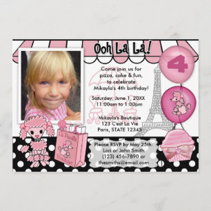 Pink Poodle in Paris Birthday Invitation